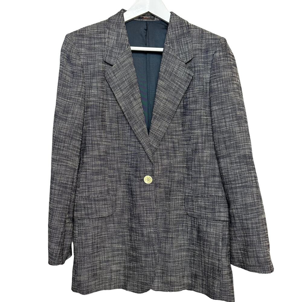 Vintage 80s Elizabeth Wesley Blazer Boyfriend Black Patterned Single Button 8